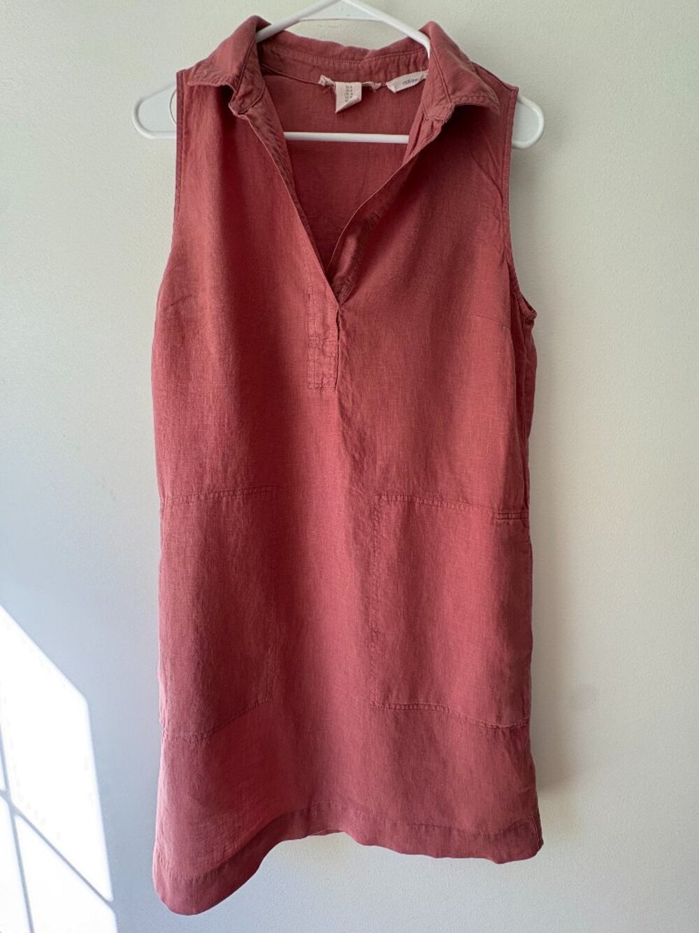 C&C California Rose Pink 100% Linen Sleeveless Shift Dress with Pockets - Size 6